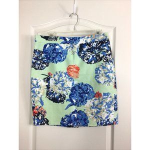 J Crew Skirt Mint Green Floral Pencil Sz 10P (Waist 32, Length 20)